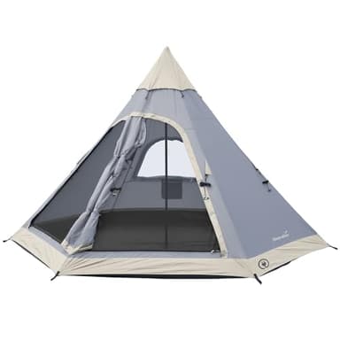 Skandika Tienda de campaña India Tipi | para 4-6 Personas, 2-3 m de Altura, Suelo Cosido, 3000 mm de Columna de Agua, UV 50+ (335 Protect (Gris/Beige))