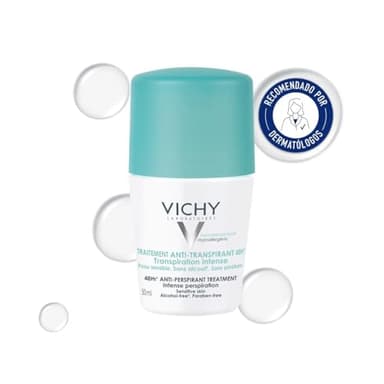 Vichy Desodorante en Formato Roll-On, Para Mujer, Antimarcas, Tratamiento transpiración intensa, Apto para Piel Sensible, Protección de hasta 48 Horas de Eficacia, Sin alcohol, Sin perfume