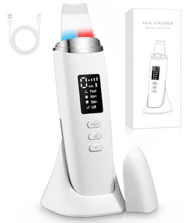 Peeling Ultrasonico Facial, Viene con 4 Modos Faciales e Intensidad Ajustable, Paleta Ultrasonica Facial Profesional, Luz Roja y Azul, Pantalla LED y Función de Apagado Automático