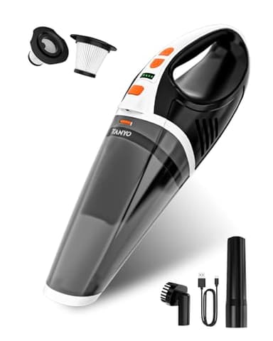 TANYO Aspirador de Mano Coche, 10000Pa Aspiradora de Mano Potente Sin Cable, 2 Niveles Recargable Mini Aspiradora, Portatil Aspirador Coche para Pelo De Mascotas, Coche, Hogar, Oficina