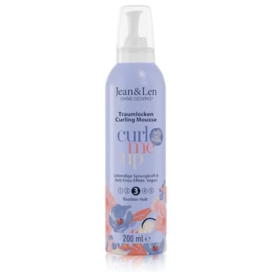 Jean & Len Espuma Moldeadora para rizos definidos y elásticos, controla el frizz, con Vitamina E y Pantenol, apta para el método Curly Girl, sin parabenos ni siliconas, espuma vegana, 200 ml