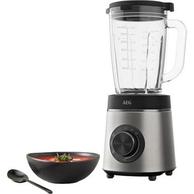 AEG Batidora de Vaso TB6-1-6ST, 1400W, Jarra de Vidrio 1,75 L, Sin BPA, 6 Cuchillas de Titanio, 3 Programas Automáticos, Apto Lavavajillas, Licuadora de Acero Inoxidable