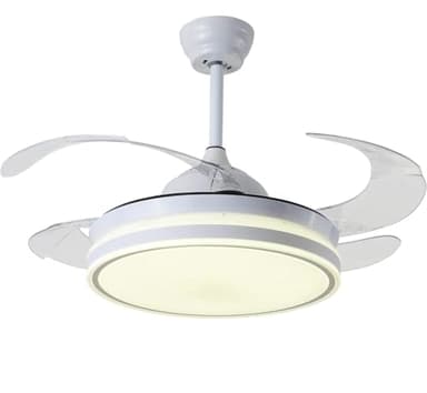 BEL AIR HOME Ventilador de techo ASGARD motor DC silencioso, aspas transparentes 108cm, luz LED 36W 3 temperaturas, mando a distancia, modo invierno, blanco