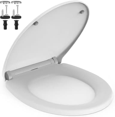 AIMAX Tapa WC Universal, Asiento de Inodoro de Cierre Suave en Forma de O con Liberación Rápida, Ideal para Reposición, Retirada Rápida con Fácil Limpieza, Blanco