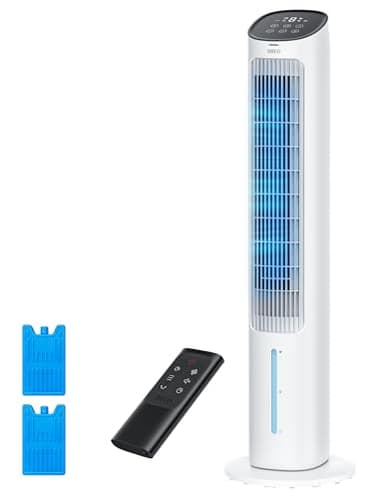 Dreo Ventilador de torre para dormitorio, enfriador evaporativo de 40 pulgadas, ventilador que sopla aire frío con función de giro de 80°, tanque de agua extraíble, 3 modos, 4 velocidades, mando a