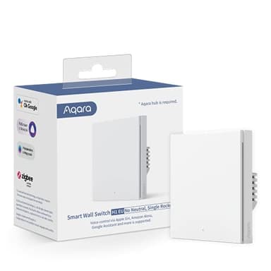 Aqara Interruptor Inteligente de Pared H1 EU (Sin neutro, Pulsador simple), Requiere AQARA HUB, Zigbee 3.0, Mando a Distancia, Compatible con Alexa, HomeKit, Google Assistant e IFTTT