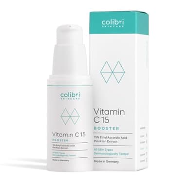 colibri skincare VITAMIN C BOOSTER (30ml) - Serum Vitamina C altamente dosificado con 15% de Vitamina C real - Anti Aging Serum facial contra las manchas de pigmentación y las ojeras
