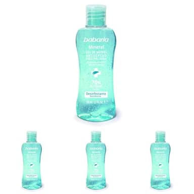Babaria - Gel Hidroalcoholico Manos Mineral, Gel Hidroalcoholico Para El Bolso, Spray Desinfectante, Ácido hialurónico, Zinz y Magnesio, 50ml (Paquete de 4)