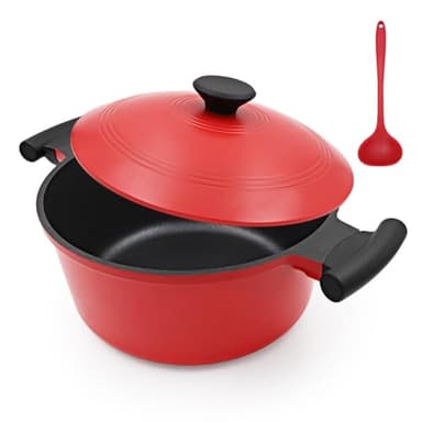 Bobikuke Olla de 24 cm con tapa, cacerola grande de 5 L, antiadherente, con doble asa, compatible con todos los tipos de cocina, libre de PFOA