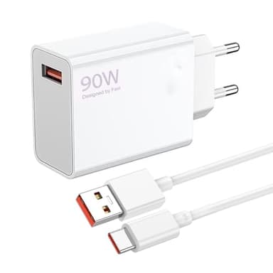 Okaywork 90W Cargador y 1 Metro Cable 6A Rapida Carga Turbo Adaptador para Xiaomi Poco X7 Pro F7 F6 5G Hyper Charge Carga Turbo 4 3 Redmi K80 14C 13C Note 14 13 12S 11S Xiaomi 15 14 13