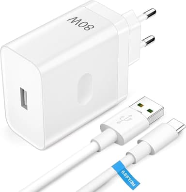 Cargador de 80 W Oppo SuperVooc Charge USB Power Supply, cable USB-C 2 m, adaptador cargador rápido para Find X7 Ultra, X7, X6, X6 Pro, X5, X5 Pro, Find N3, N2, Flip, Reno11, 10 Pro, Oneplus