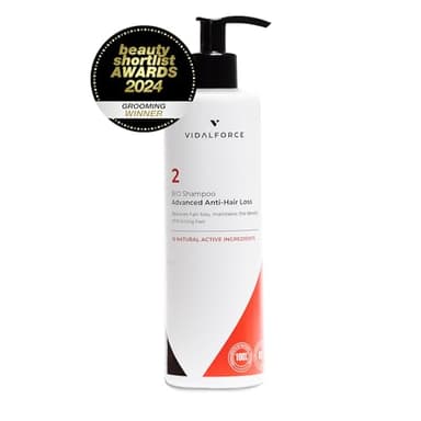 Champú BIO 2 Caída Avanzada I Ganador 2024 I Champu Anticaida Hombre y Champu Anticaida Mujer I Con Saw palmetto Alternativa Natural al Minoxidil pelo hombre y Mujer 82% Bio VidalForce 250ml
