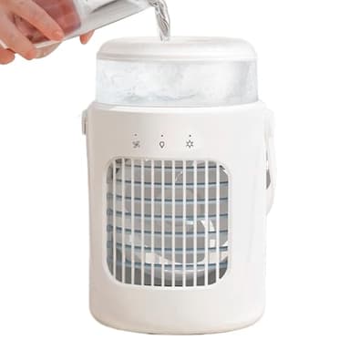 Enfriador de aire portátil de habitación - Desktop Ventilador de enfriamiento pequeño con asa, accesorios de enfriamiento recargables con luz para la sala de estar dormitorio Dormo de campa