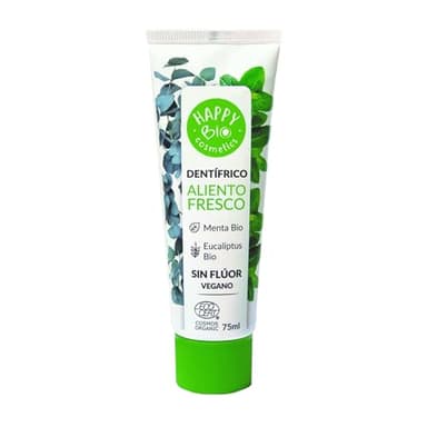 HAPPY BIO COSMETICS - PASTA DE DIENTES, Aliento Fresco Menta y Eucaliptus BIO, Sin Fluor, Pasta De Dientes Vegana, Sin Gluten, Con Certificación Ecológica,75 ml