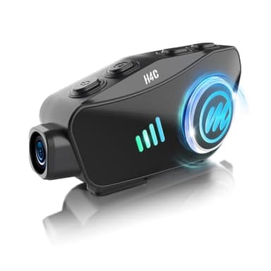 Moman Auriculares Moto con Cámara, H4C con 【1080P Cámara】 Gran Angular 120° Grabación 360° Casco de Moto Auricular HiFi para Una Sola Persona Inalámbrico con Tarjeta 32G IPX6 Impermeable AI Asistente