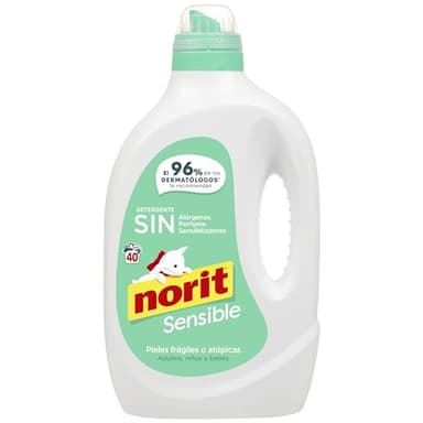 Norit Sensible - Detergente Líquido Especial Pieles Sensibles o Atópicas, Elimina las Manchas, Suciedad y Protege la Ropa y la Piel de Irritaciones y Alergias, 40 Lavados - 2120 ml