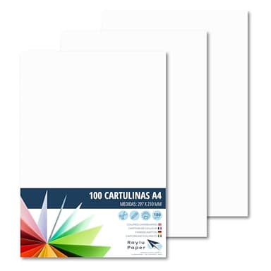 Raylu Paper - Cartulinas A4 100 unidades de color cuero, 180gr 210 x 297 mm, Ideal para encuadernación, trabajos de oficina, dibujo, manualidades. aptas para uso escolar. (Blanco)