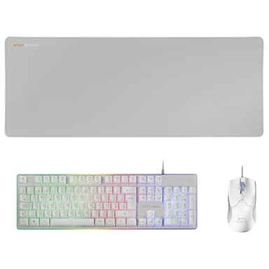 Mars Gaming MCPX, Idioma Español, Combo Gaming 3en1 con Teclado H-Mech Iluminado, Ratón Ultraligero 10000 dpi con Software y Alfombrilla XXL, Compatible con PC, PS4, PS5, Xbox, Blanco