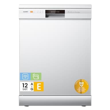 COMFEE' CDWPF1201PW-WE-EU Lavavajillas de Libre Instalación, 60cm, con 12 Cubiertos, 8 Programas, 70 ℃ Lavado Higiénico, Lavado Rápido, Control por botón, WiFi y IOT Función, Cloud Wash, Blanco
