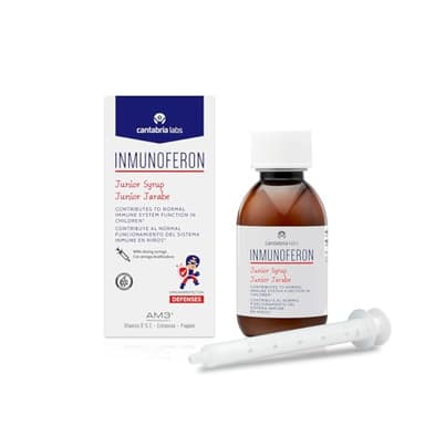 Cantabria Labs Inmunoferon Junior Jarabe - Complemento Alimenticio, Refuerza el Sistema Inmunológico, Ayuda a las Defensas, Sin Gluten, Sin Lactosa ni Proteína de Leche de Vaca, 150ml
