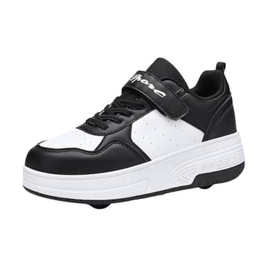 Zapatillas de deporte para niñas con suela gruesa Ruedas Zapatos de patinaje de moda para niños Zapatillas cómodas con sistema automático de ruedas, Negro , 31 EU