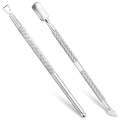 WOLMIK Empujador de cutículas - Kit de herramientas con horquilla, paquete de 2 removedores y recortadores de cutículas, removedor de esmalte de uñas de gel UV de doble cabeza para quitar piel muerta