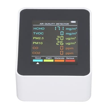 Smart Air Quality Monitor, Test 5-in-1 Co₂ TVOC HCHO PM2.5 PM10, Tester de Calidad de Aire Inteligente con Retroceso de USB para la Oficina de Automóviles en el Hogar (White)