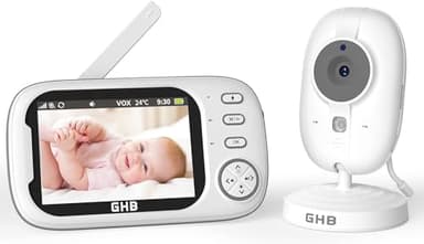 GHB Camara Vigilancia Bebe Vigilabebes con Camara con LCD 3.5" 720P, Batería de 2000mAh Visión Nocturna Comunicación Bidireccional VOX Escucha Bebes