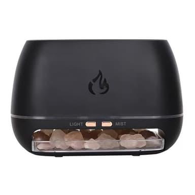 Purificador de aire y humidificador 2 en 1 con difusor de aceites esenciales, lámpara de sal del Himalaya y efecto de chimenea para decoración del hogar y la oficina (blanco) (negro)