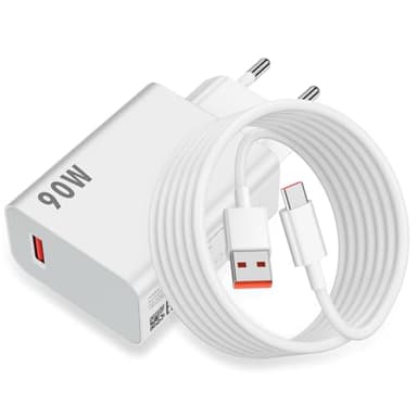 ASKUBSKU 90W Cargador y 2 Metro Cable para Xiaomi Poco X7 Pro 5G F7 F6 Adaptador 6A Rapida Carga Cable USB C para Xiaomi 17 Ultra 15 15T Pro 14Pro 13 Ultra XiaoMi Redmi Note 15Pro+ 4 3