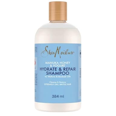 SheaMoisture Champú Hydrate & Repair con Miel de Manuka y Yogur - Champú Rizos Hidratante para Cabello Muy Seco y Dañado - Con Aceite de Baobab y Manteca de Karité - Sin Sulfatos - 1 x 384 ml