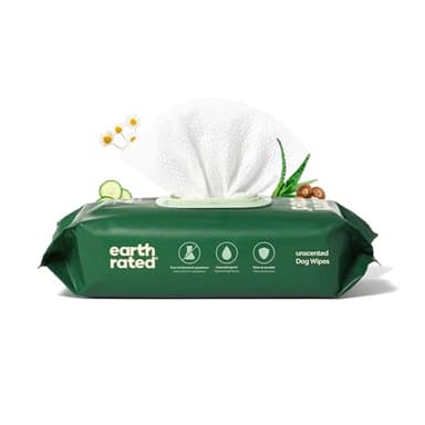 Earth Rated Toallitas hipoalergénicas para Perros, para Limpiar y Eliminar olores de Patas, Cuerpo y Trasero, Cachorros y Perros Adultos, sin Aroma, 100 Unidades