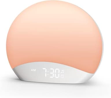 REACHER Despertador con Sonido de Amanecer y Máquina de Sonido – 26 Sonidos Relajantes, Ruido Blanco para Dormir, Luz Nocturna de 8 Colores, Temporizador y Reloj Regulable para Niños, Bebés y Adultos