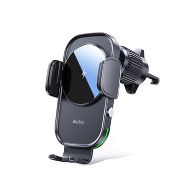 Auckly Cargador Inalámbrico Coche de 15W, [Agarre Automático 270°], Soporte Movil Coche Cargador, Rejilla de Ventilación, para iPhone 11 12 13 14 15 16 & Samsung S22 S23 S24, Carga Rápida, Negro