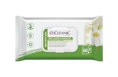 Cleanic Papel Higiénico Hidratado - (80 Piezas) Papel Higiénico - con Extracto de Manzanilla - Desechable - Toallitas Humedecidas para Limpieza Íntima - Apto para Pieles Sensibles - 80 Piezas