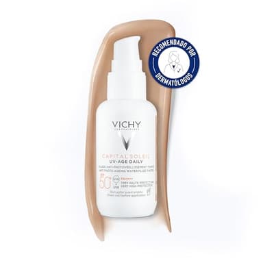 Vichy Líquido Fotoprotector UV-Age de Uso Diario con Color, Combate el Envejecimiento, Fotoprotección SPF50+ Contra Rayos UVB y UVA, Capital Soleil, 40 ml