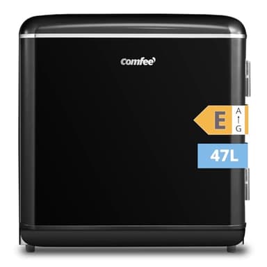 Comfee ' RCD50BL2EURT(E) Single Door Mini Refrigerator, Mini Bar 47L, Retro Design, with Cooler Compartment, Adjustable Thermostats, Low Noise, Ideal for Home and Office, Black [Energy Class E]
