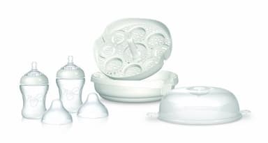 Nuby Natural Touch - NUBY Esterilizador vapor para microondas (modelo estándar)+ 2 biberones 240 ml (NT67415)