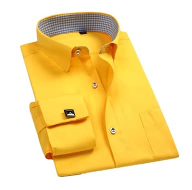 Camisa De Vestir para Hombre Camisas con Botones De Negocios Formales De Manga Larga Blanca Camisa con Gemelos De Ajuste Regular FS21 3XL