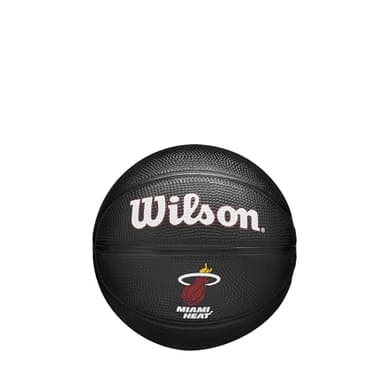 Wilson Balón NBA Team Tribute Mini, Cuenta con Canales de Precisión y un Agarre Dinámico con Estabilidad de Aire Mejorada, Aprobado por la NBA, Equipo: Miami Heat, Color: Negro, Talla: 3