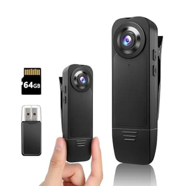Kaysunlink Mini cámara corporal mejorada 1080P, videocámara de 64 GB, tarjeta de memoria, portátil de