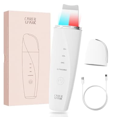 CARER SPARK Peeling Ultrasónico Facial – Espátula Facial Ultrasónica EMS e Iones y Terapia de Luz, 4 Modos para Limpieza Profunda Eliminación de Puntos Negros Exfoliación Suave Recargable USB