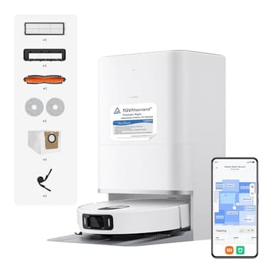 XIAOMI Robot Vacuum 5 Pro - Succión de 20.000 Pa, IA para Evitar obstáculos, Detección automática de Suciedad, Láser dToF, Brazos robóticos duales, Autolimpieza a 80 °C para Mejor Rendimiento