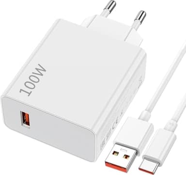 100W Cargador USB y Cable USB C para Xiaomi 17 Pro Max 17 15 14 13 Ultra Poco X7 Pro Poco F6, Turbo Carga Rápida Adaptador Cargador y Tipo C Cable 1M para Poco X4 5G 14T 13T Poco Pad M6 Mi 10TPro Lite