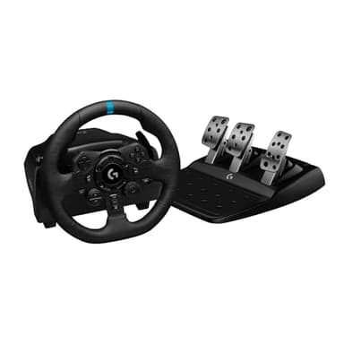 Logitech G G923 Racing Wheel and Pedals, Force Feedback TRUEFORCE,1.000 Hz, respuesta eficaz, control de salida de doble embrague, volante auténtico, para PS5, PS4, PC, Mac - Negro