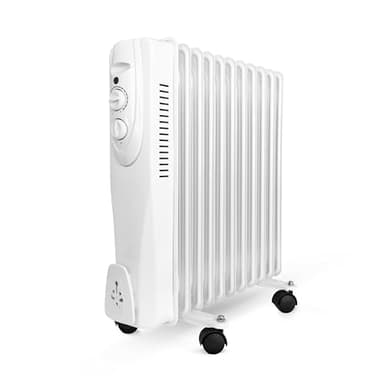 UNIVERSALBLUE Calefactor Eléctrico de Aceite Bajo Consumo | Radiador Aceite Blanco 2500W | 11 Elementos Calefactores | 3 Potencias | Silencioso | Sistema de Seguridad | Termostato Ajustable| 23m²