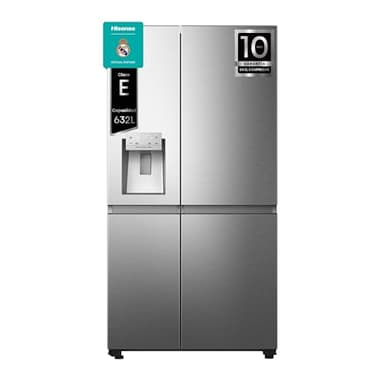 Hisense RS818N4IIE1, Frigorífico Americano Side By Side, Class E, 632 L, Alto 179 cm x Ancho 91 cm, Color Inox, Multi Air Flow, Congelamiento Rápido, Dispensador de Agua y Hielo, Tecnología Inverter