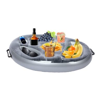 Soporte inflable para bebidas 2 en 1, bar inflable y bandeja de aperitivos con 8 agujeros, gran capacidad, soporte flotante para fiestas, piscina, playa y jacuzzi