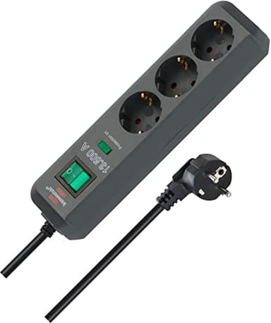 Brennenstuhl Eco-Line regleta de enchufes con 3 Tomas de Corriente y protección contra sobretensiones (Cable de 1,5m, Interruptor Iluminado, protección sobretensión hasta 13.500A) Antracita