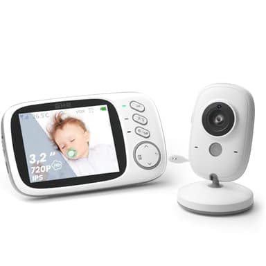 GHB Camara Vigilancia Bebe Vigilabebes con Camara con Pantalla 3.2" HD Vigilabebes VOX, Visión Nocturna, Despertador, Comunicación Bidirecciona Escucha Bebes